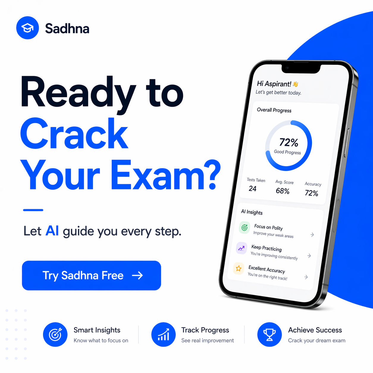 Try Sadhna free — AI-guided APSC and ADRE exam preparation app